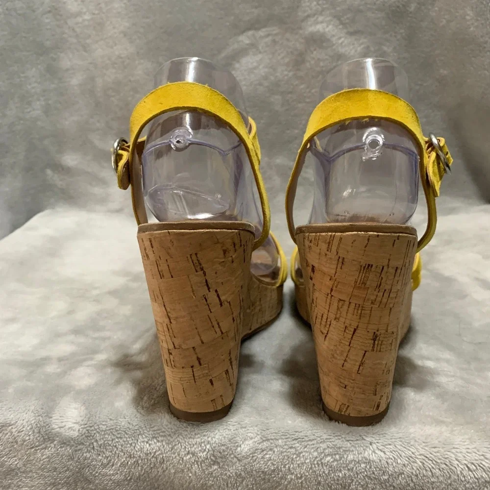 Franco Sarto‎ Crisania Yellow Suede Cork Wedge Sandals Womens 9 Platform Strappy